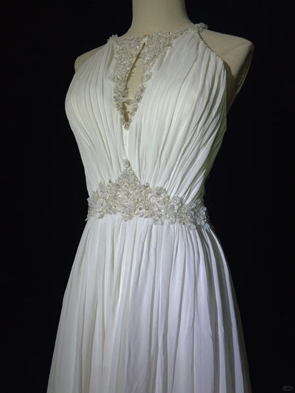 Robes de mariée romantiques ligne A en mousseline de soie avec cristaux perlés Robe de mariée longue blanche N3405