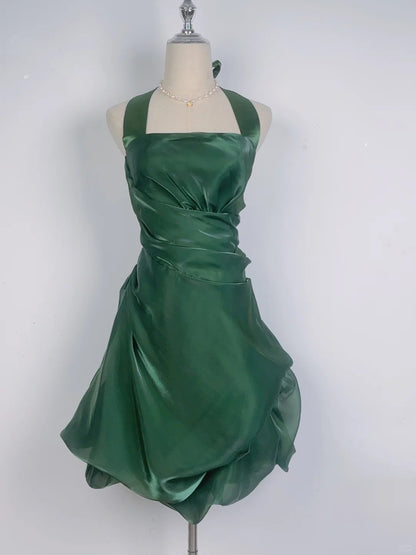 Robe de soirée licou sans manches verte pour 16e anniversaire Robe courte de bal de fin d'année N4757