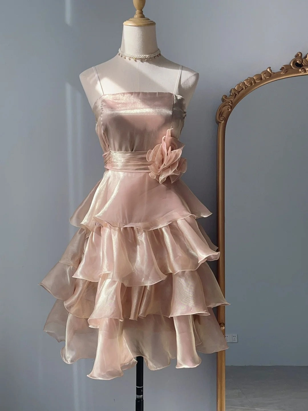 Vintage Robes de bal de fin d'année Rose poudré 16ème anniversaire Tenues de soirée bretelles spaghetti ligne A 9ème année Senior Inspo RB3223