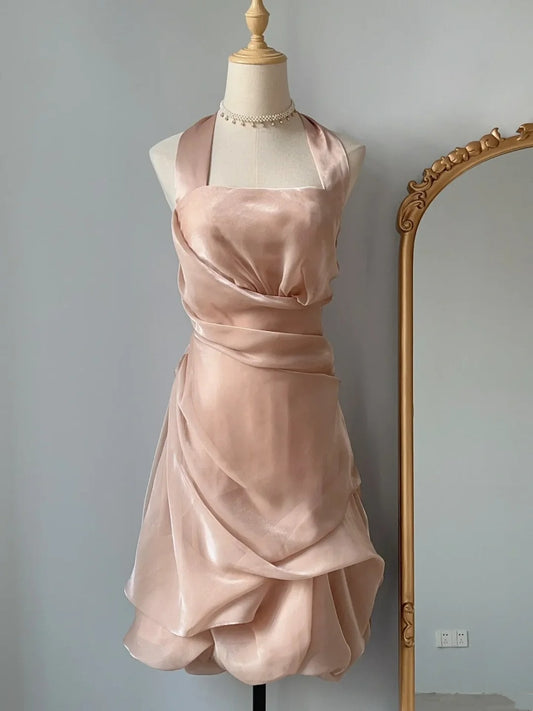 Vintage A line Halter 9th Grade Blush Pink Short Senior Inspo Birthday 18th Party Outfits Homecoming Dresses RB3220