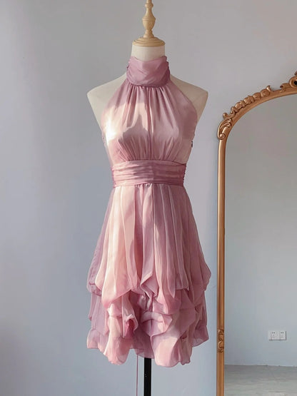 Niedliches A-Linien-Kleid mit hohem Kragen, Rosa, Knielang, Senioren-Inspo, 18. Geburtstag, Party-Outfits, Heimkehrkleider RB3218
