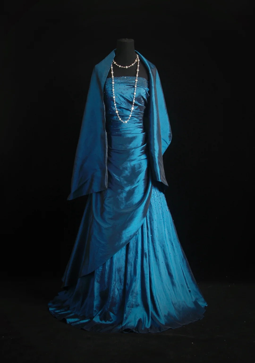 Princess Prom Dresses Ball Gowns Strapless Sleeveless Blue Satin With Beaded Bodice Evening Long Formal Dress RB3271