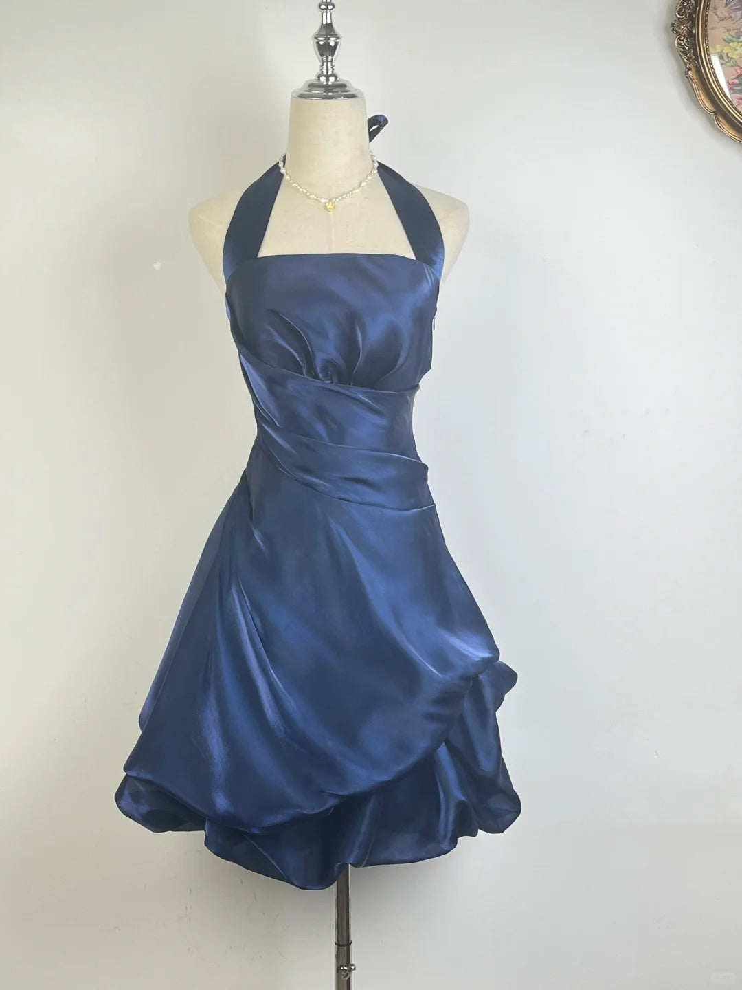 Robe de bal vintage licou sans manches bleu marine 18e anniversaire robes courtes de rentrée N4758