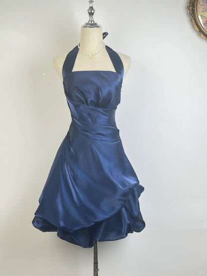 Robe de bal vintage licou sans manches bleu marine 18e anniversaire robes courtes de rentrée N4758