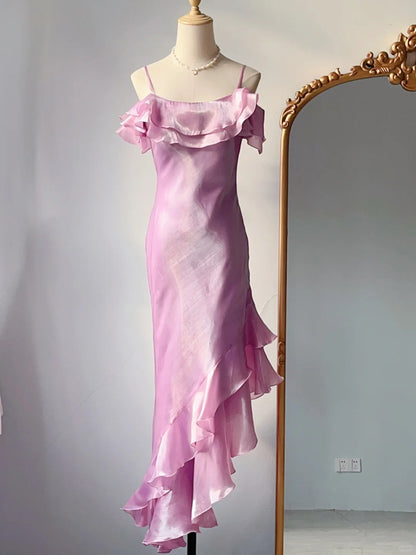 Vintage Prom Dresses Mermaid Spaghetti Straps Lilac With Ruffles Sleeveless Evening Formal Outfits RB4251