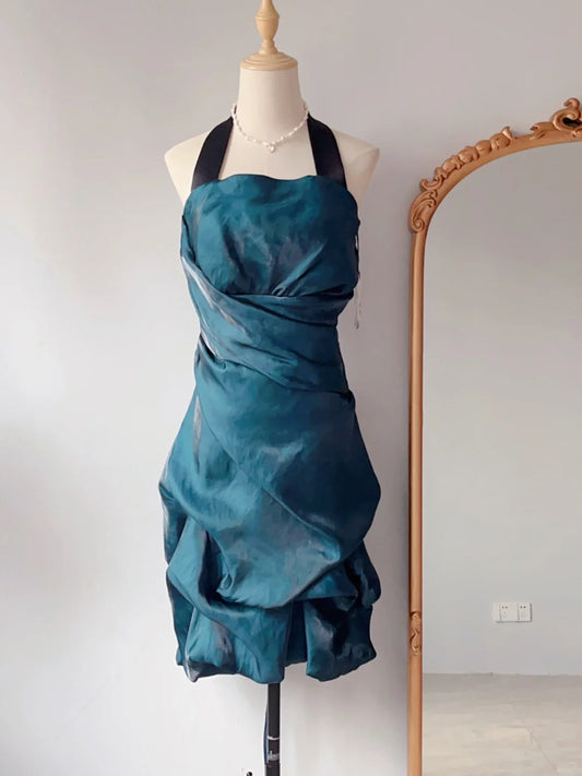 Vintage Ball Gown Spaghetti Straps Teal Blue Grad 8th Mini Dress Aesthetic Look Short Homecoming Dresses RB4263