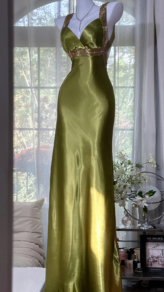 Modest Prom Dresses Mermaid Sweetheart Olive Green Sleeveless Satin Long Evening Outfits N3559