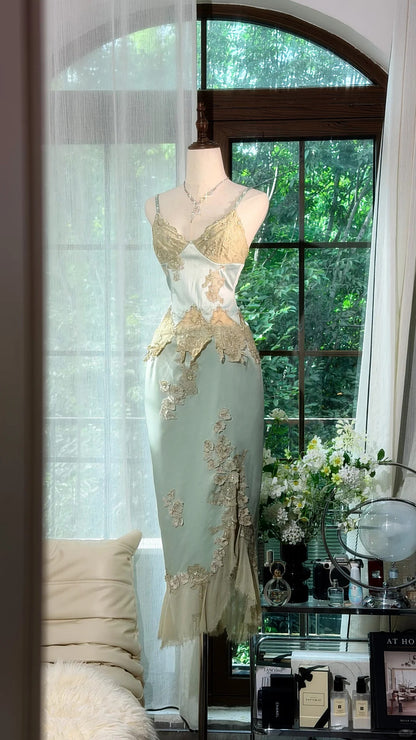 Flamboyant Sheath Spaghetti Strap Green With Lace Bodice Midi Date Night Evening Outfit Formal Prom Dresses RB5279