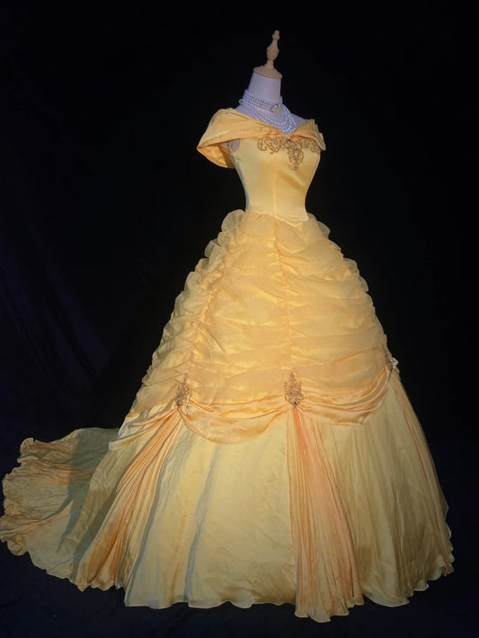 Fairy Ball Gown Off The Shoulder Yellow Organza Quince Dresses Quinceanera Dress N3241