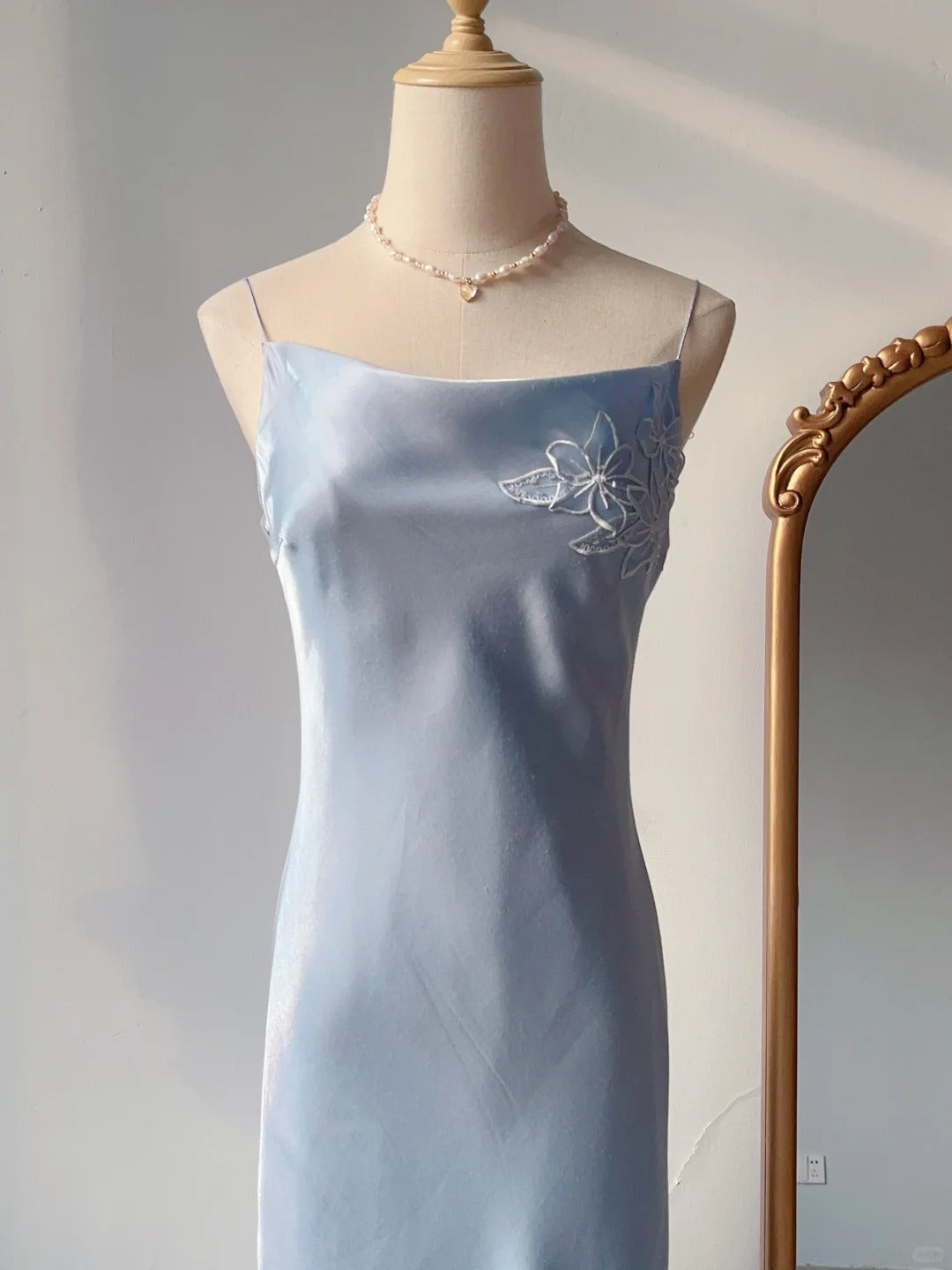 Vintage Sheath Light Sky Blue Chiffon With Applique Long Prom Dresses Formal Outfits RB3889