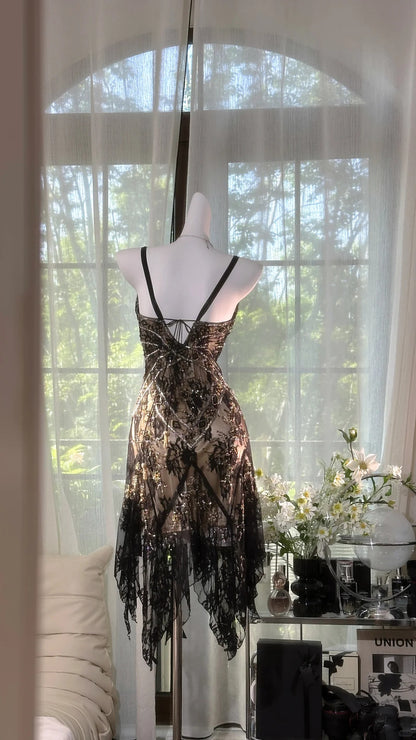 Mignonne Robe de Sirène Bretelles Fines en Dentelle Noire Longueur Genou Robe de 16ème Anniversaire Tenues de Rentrée N3572