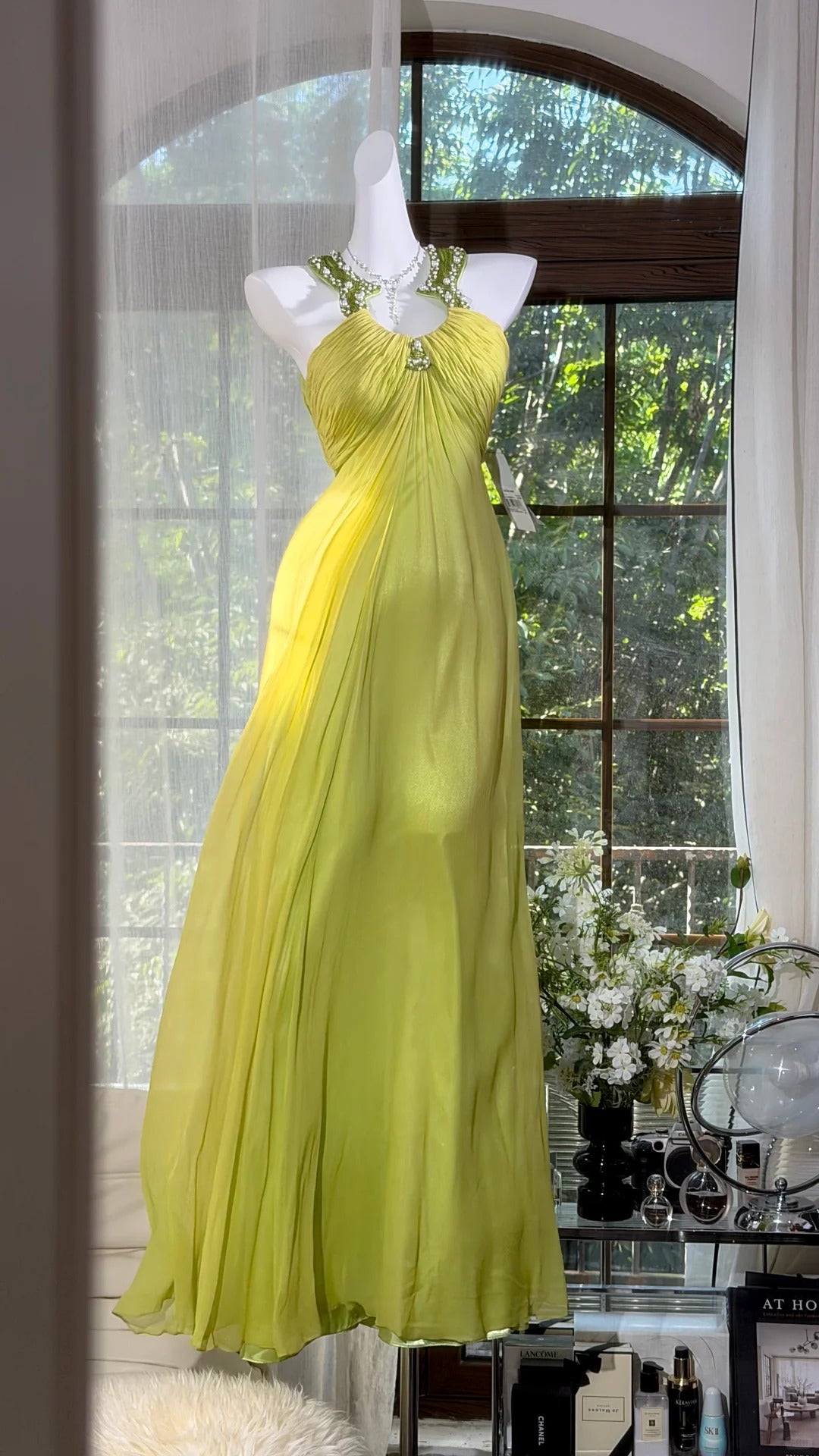 Classic Mermaid Halter Yellow Backless Chiffon Floor Length Prom Dresses Inspo Formal Outfits RB4512