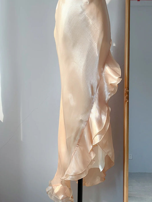 Vintage Prom Dresses Sheath Spaghetti Strap Yellow 1970s Sleeveless Irregular Evening Formal Dress RB3252