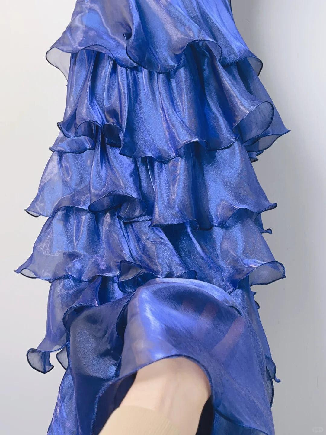 Vintage A line Spaghetti Strap Royal Blue Long With Ruffles Layers Prom Dresses Formal Outfits RB3899