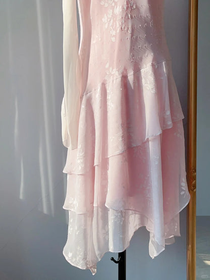 Vintage Meerjungfrauen-Abschlussballkleider Rosa Spitze 80er Jahre Spaghettiträger Chiffon Abendkleid Formelles Kleid RB3246