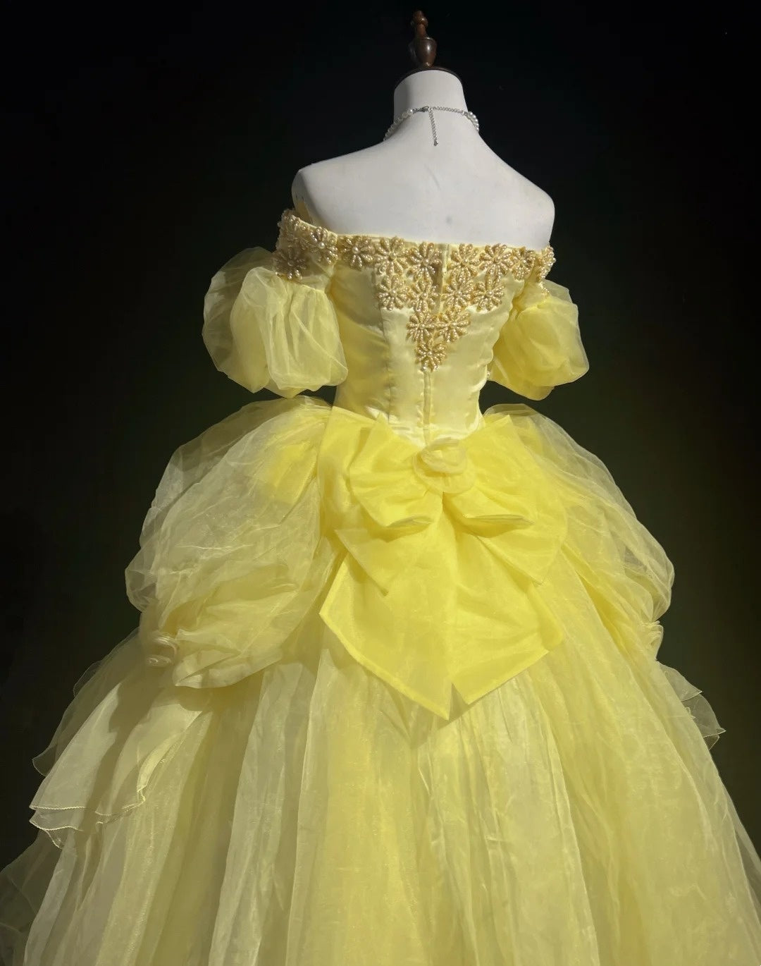 Vintage Prom Dresses Ball Gown Off The Shoulder Yellow Long 70s Beads Formal Gown N2573