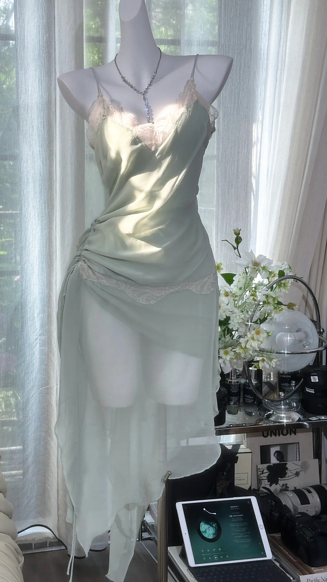 Bezaubernde Ballkleider Meerjungfrau Spaghettiträger Chiffon Tee-Länge Abendgarderobe N3560
