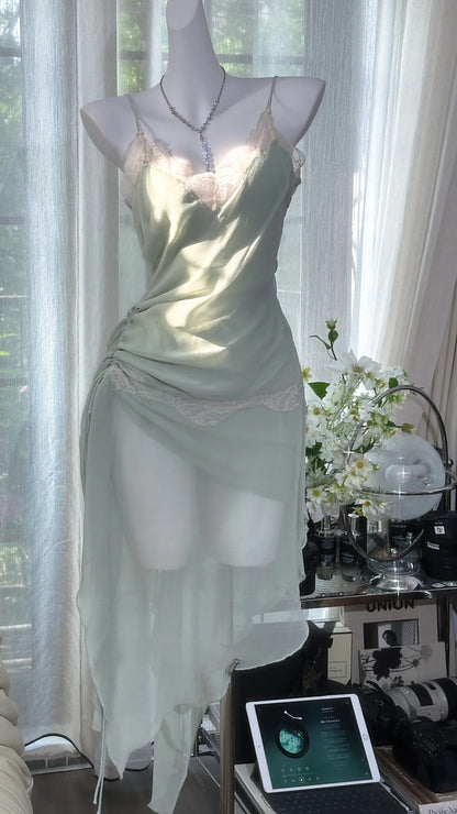 Bezaubernde Ballkleider Meerjungfrau Spaghettiträger Chiffon Tee-Länge Abendgarderobe N3560