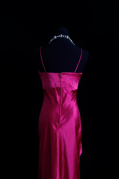 Vintage Prom Dresses 1950s High Low Halter Fuchsia With Beading Sleeveless Evening Formal Outfits RB4329