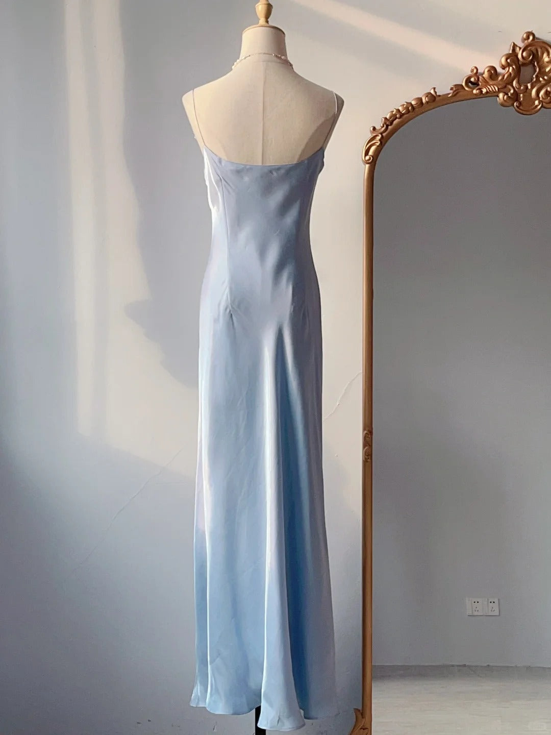 Vintage Sheath Light Sky Blue Chiffon With Applique Long Prom Dresses Formal Outfits RB3889