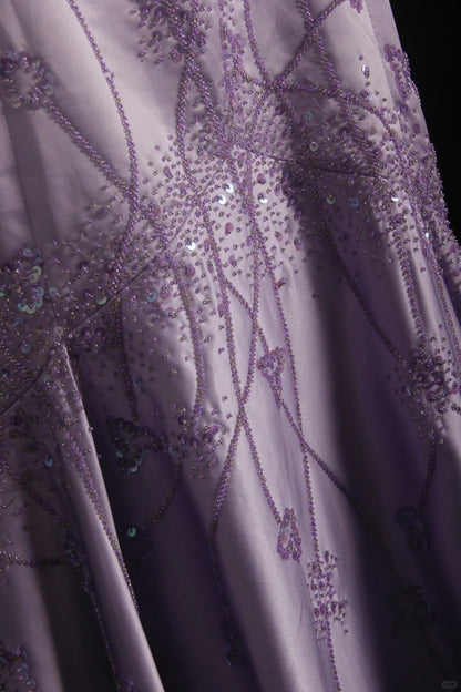 Vintage Prom Dresses 90s Mermaid Spaghetti Strap Lilac Satin Backless Long With Beading Evening Formal Outfits RB5144