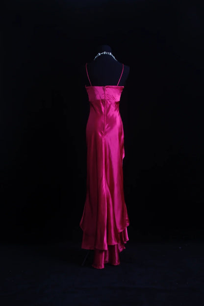 Retro High Low Halter Fuchsia Pink Long Floor Length Prom Dresses Formal Party Outfits RB3944