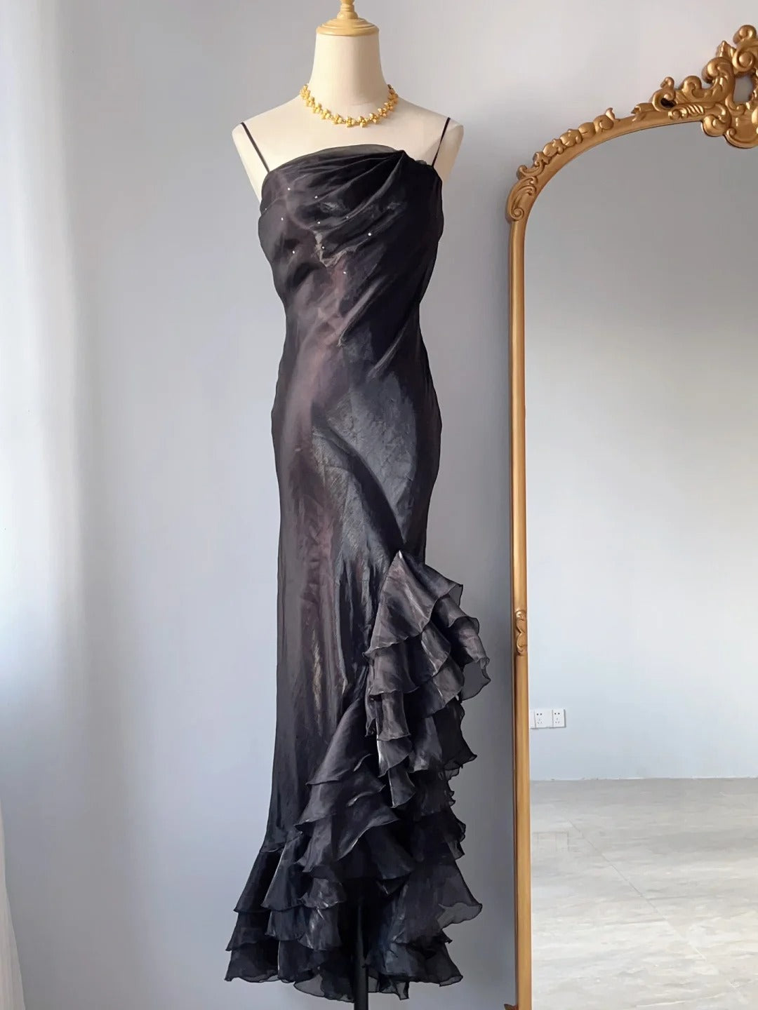 Robe de soirée sirène vintage avec fines bretelles, style années 50, pour anniversaire, longue, pour bal de promo, formelle RB3225