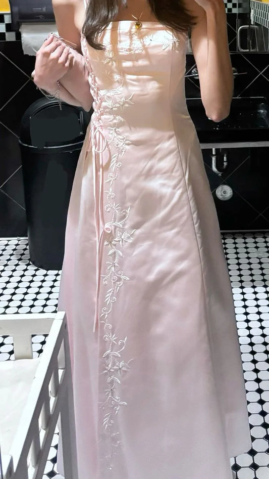 Vintage 90s A Line Spaghetti Straps Light Pink For High Schools Teens Prom Dresses Long Graduation Dress N1658